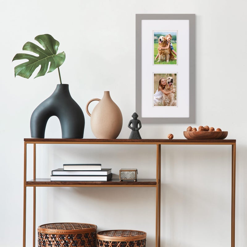Gallery Solutions 10x20 Picture Frame - Flat Grey Wall Mount, Double White Mat, Versatile Poster Frame for 5x7 Photos - Image 2